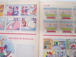 Lasten Maailma 1952 nr 1, tehtäviä, tarinoita, sarjakuvia, päätoimittaja Markus Rautio, kuvituksia mm. Maija Karma, Tekstejä Aila Nissinen, Uusi nukketeatteri...