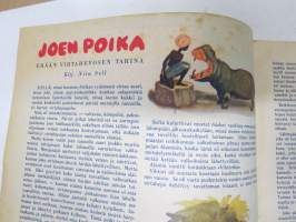 Lasten Maailma 1947 nr 10, tehtäviä, tarinoita, sarjakuvia, päätoimittaja Markus Rautio, Neekeripoikien lelut -kilpailu, Vauhtipeli, Hannu ja Kerttu, ym.