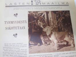 Lasten Maailma 1947 nr 10, tehtäviä, tarinoita, sarjakuvia, päätoimittaja Markus Rautio, Neekeripoikien lelut -kilpailu, Vauhtipeli, Hannu ja Kerttu, ym.