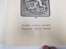 Sotilasmuistoja -käyttämätön 1930-luvun kirja lauluja, vitsejä, huumoria ym. varten, etulehdillä kompassi m/34 esittely, ampumatulokset taulukko