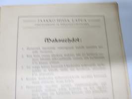 Jaakko Hissa - Urkuharmooni, kantele- ja sitrateollisuusliike Lapualla - Tuoteluettelo v. 1904 (mukana myös soitinten hjoitoa ja käyttöä koskevia ohjeita
