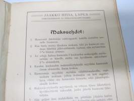 Jaakko Hissa - Urkuharmooni, kantele- ja sitrateollisuusliike Lapualla - Tuoteluettelo v. 1904 (mukana myös soitinten hjoitoa ja käyttöä koskevia ohjeita