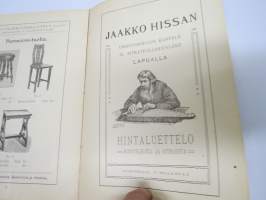 Jaakko Hissa - Urkuharmooni, kantele- ja sitrateollisuusliike Lapualla - Tuoteluettelo v. 1904 (mukana myös soitinten hjoitoa ja käyttöä koskevia ohjeita