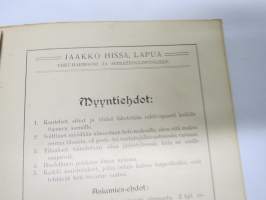 Jaakko Hissa - Urkuharmooni, kantele- ja sitrateollisuusliike Lapualla - Tuoteluettelo v. 1904 (mukana myös soitinten hjoitoa ja käyttöä koskevia ohjeita