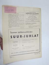 Työläisnaisten Urheilulehti 1938 nr 6, Kansikuva Olympiastadion vihitty, Työläisolympialaiset 1942 Suomeen, Telttaelämää, Orja-äiti (kirjoittanut kiinalainen...