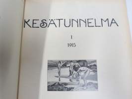 Kesätunnelma I 1915 - Sosialistin Kirjapaino-osuuskunta IL julkaisu, Kansikuva Victor Westerholm "Juhannusilta", Muita kuvittajia mm. Edvin Lydén, A. Luomanen...