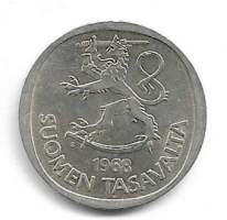 1 markka  1968  hopeaa