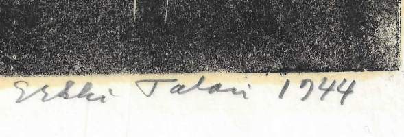 Erkki Talari, "Taiteilija " Puupiirros sign tpla 4/15 1944 tpla A4 koko kehystämätön