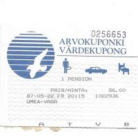 Vaasanlaivat  - matkalippu arvokuponki 1980- luku