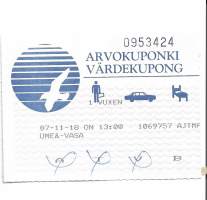 Vaasanlaivat  - matkalippu arvokuponki 1980- luku