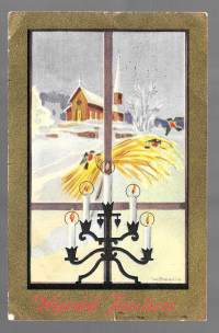Joulukortti taiteilijapostikortti sign U Maasio - kulkenut 1939 Kentttäpostia