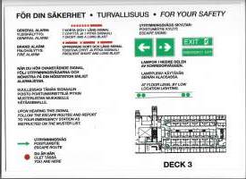 Turvallisuus - För din säkerhet - For your safety - laivakyltti muovia käyttämätön tarra koko A4