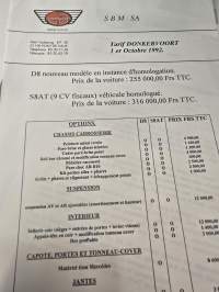 Donkervoort  myyntiesite ja technical specifactions ja options.