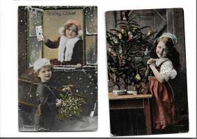 Lapsiaiheinen postikortti joulukortti 1900 luvun alusta  2 kpl erä