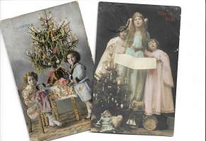 Lapsiaiheinen postikortti joulukortti 1900 luvun alusta  2 kpl erä