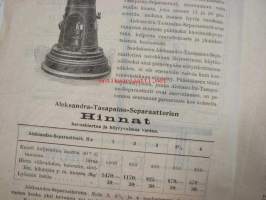 P.Sidorow Suomalainen Kalustokauppa / Aleksandra-Tasapaino (Balance) Separaattorit -esite / hintalista