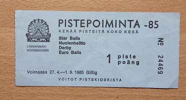 Linnanmäki pistepoiminta 1 piste vuodelta 1985