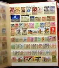 Filatelia - Postimerkkikokoelma 2 säilökirjassa: DDR n. 750 erilaista; Puola, Ranska, Ruotsi, Brasilia, Italia, Belgia, Jugoslavia, Romania ja Espanja (265 eril)