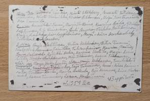 Tytöt luokkakuvassa vuonna 1954, kuvan takana nimet käsin kirjoitettuna