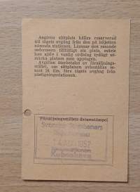 Ruotsin valtionrautateiden junalippu vuodelta 1957