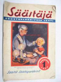 Säästäjä 1934 nr 1 -Säästöpankin asiakaslehti, takasivulla Eino Finnen Maija ja Matti -sarjakuva, Anni Swanin kirjoitus &quot;Uskollinen Markko&quot;