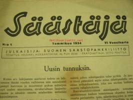 Säästäjä 1934 nr 1 -Säästöpankin asiakaslehti, takasivulla Eino Finnen Maija ja Matti -sarjakuva, Anni Swanin kirjoitus &quot;Uskollinen Markko&quot;