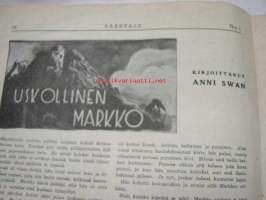 Säästäjä 1934 nr 1 -Säästöpankin asiakaslehti, takasivulla Eino Finnen Maija ja Matti -sarjakuva, Anni Swanin kirjoitus &quot;Uskollinen Markko&quot;