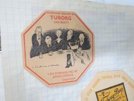 Tuborg -suomalaisturistin matkamuistoja panimovirailulta kansiolehdille liimattuna