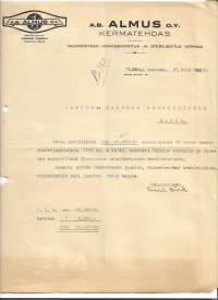 Almus Oy Kermatehdas  Turku 1922- firmalomake