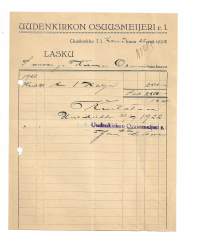 Uudenkirkon Osuusmeijeri  Uuskirkko Tl 1922  - firmalomake