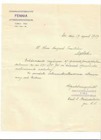 Henkivakuutus Oy Fennia Turku 1909 - firmalomake