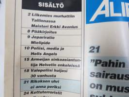 Alibi 1996 nr 5, sis. mm. seur. artikkelit / kuvat; Tamperelaisen suurliikemiehen outo murha - Erkki Avonius, MC Finlandin tie Helvetin Enkeleiksi, Valepoliisi Pasi