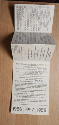 Todistus alennuslippuja varten Euroopan rautateille v. 1957