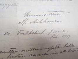 Herra J.A. Korhonen, Juustila - M. Mikkonen, Torkkelinkatu Viipuri - kirje 30.4.1931 - "Pelkialaisen" Sarolea moottoripyörän tarjouskirje