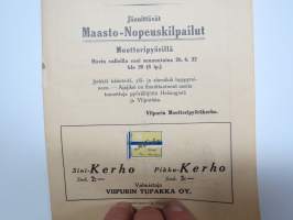 Viipurin Moottoripyöräkerhon Kilapilu-ohjelma 24.6.1932 &amp; Jännittävät Maastonopeuskilpailut Moottoripyörillä Havin valleilla 26.6.1932 -käsiohjelma