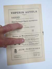 Viipurin Moottoripyöräkerhon Kilapilu-ohjelma 24.6.1932 &amp; Jännittävät Maastonopeuskilpailut Moottoripyörillä Havin valleilla 26.6.1932 -käsiohjelma