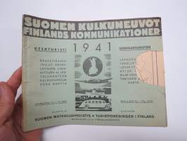 Suomen Kulkuneuvot 1941 Finlands kommunikationer kesäturisti / sommarturisten - rautatieaikataulut, höyrylaivojen, linja-autojen ja lentoliikenteen kulkuvuoroja -
