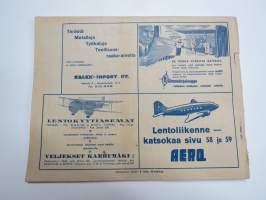Suomen Kulkuneuvot - Finlands kommunikationer 1949 nr 1 rautatieaikataulut, höyrylaivojen, linja-autojen ja lentoliikenteen kulkuvuoroja