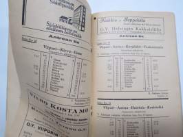 Viipurin paikallisosastoon kuuluvien Kauko- ja paikallislinja-autojen aikataulut ajokautena 1933 -aikataulukirja Etelä-Karjala &amp; Kymenlaakso teiden mukaan