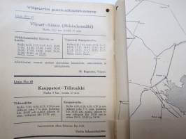 Viipurin paikallisosastoon kuuluvien Kauko- ja paikallislinja-autojen aikataulut ajokautena 1933 -aikataulukirja Etelä-Karjala &amp; Kymenlaakso teiden mukaan
