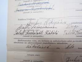 Velkakirja Ruokolahden Osuuskassalta -1950 - Markus Hikipää - Puimakoneen ja kotitarvemyllyn ostoon