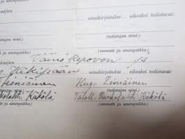 Velkakirja Ruokolahden Osuuskassalta -1950 - Markus Hikipää - Puimakoneen ja kotitarvemyllyn ostoon