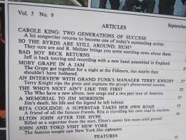 Circus 1971 September vol 5. nr 9, brittiläinen musiikkilehti, James (Jim) Morrison 1943-1971, Carole King, Byrds, John and Yoko meet New York, Terry Knight...