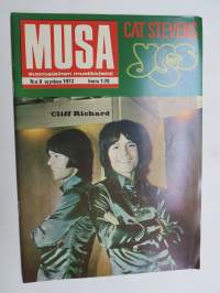 Musa - suomalainen musiikkilehti 1973 nr 9, Kansikuva Cliff Richard, Cat Stevens, Yes, Frank Zappa, ym.