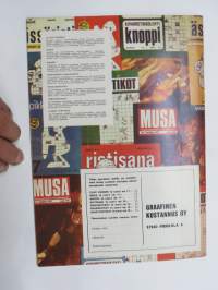 Musa - suomalainen musiikkilehti 1972 nr 4, Kansi Nätsi (Esa Rosvall) Woodoo, Eric Clapton, Hawkwind, Pekka Pohjola, Seinähullut, Wigwam lähikuvassa (Pekka Pohjola)
