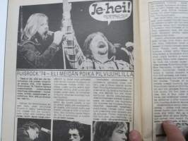 Musa - suomalainen musiikkilehti 1974 nr 9 Kansikuva Hurriganes (mutta lehdessä ei mitään juttua?), Uusi Wigwam, Ruisrock 1974 pilvijuhlat, Kevin Coyne, Eagles, ym.