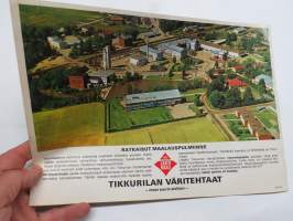Kotimaalausopas - Tikkurilan Väritehtaat -esittelee maalit ja eri kohteet, takakansi hieno kuva tehdasalueesta