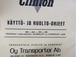 Clinton moottoreiden 400 - 404 - 494 - 498 / nelitahtiset vaaka-akseliset ALUMALLOY ja CLINTALLOY -mallit -käyttö- ja huolto-ohjeet