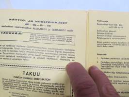 Clinton moottoreiden 400 - 404 - 494 - 498 / nelitahtiset vaaka-akseliset ALUMALLOY ja CLINTALLOY -mallit -käyttö- ja huolto-ohjeet