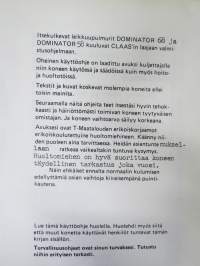Claas Dominator 58, 68 leikkuupuimuri -käyttöohjekirja